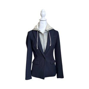 Dalia Navy Blue Blazer with Removable Gray Hooded Sweatshirt Insert Size XS
